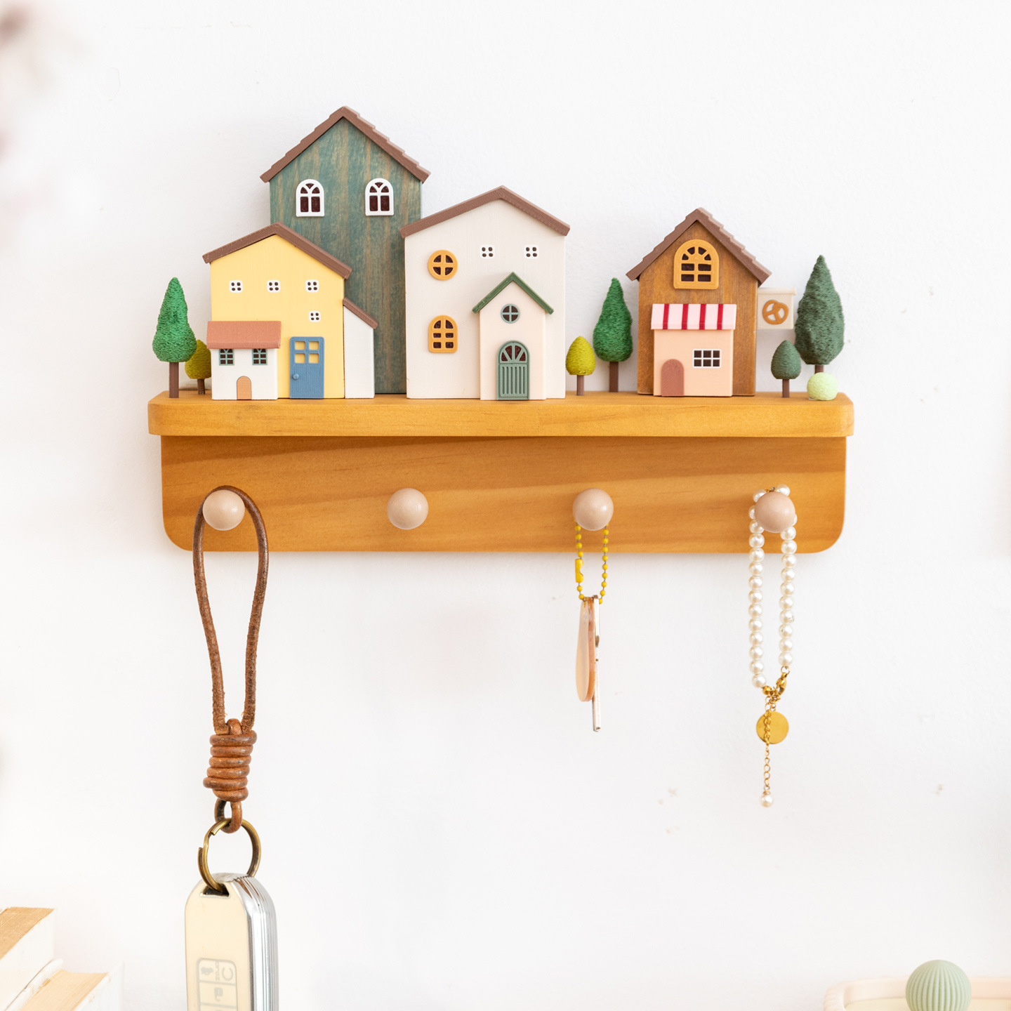 Wooden Key Hook Wall Shelf, picture 2 of 3
