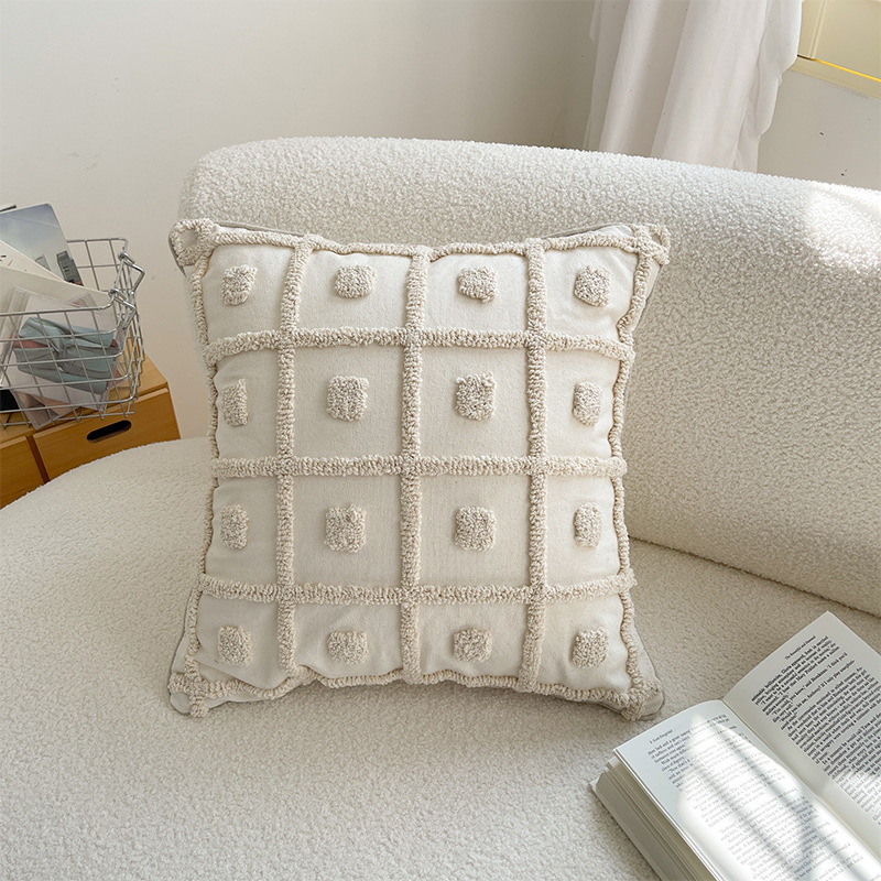 White Grid Square Pillow