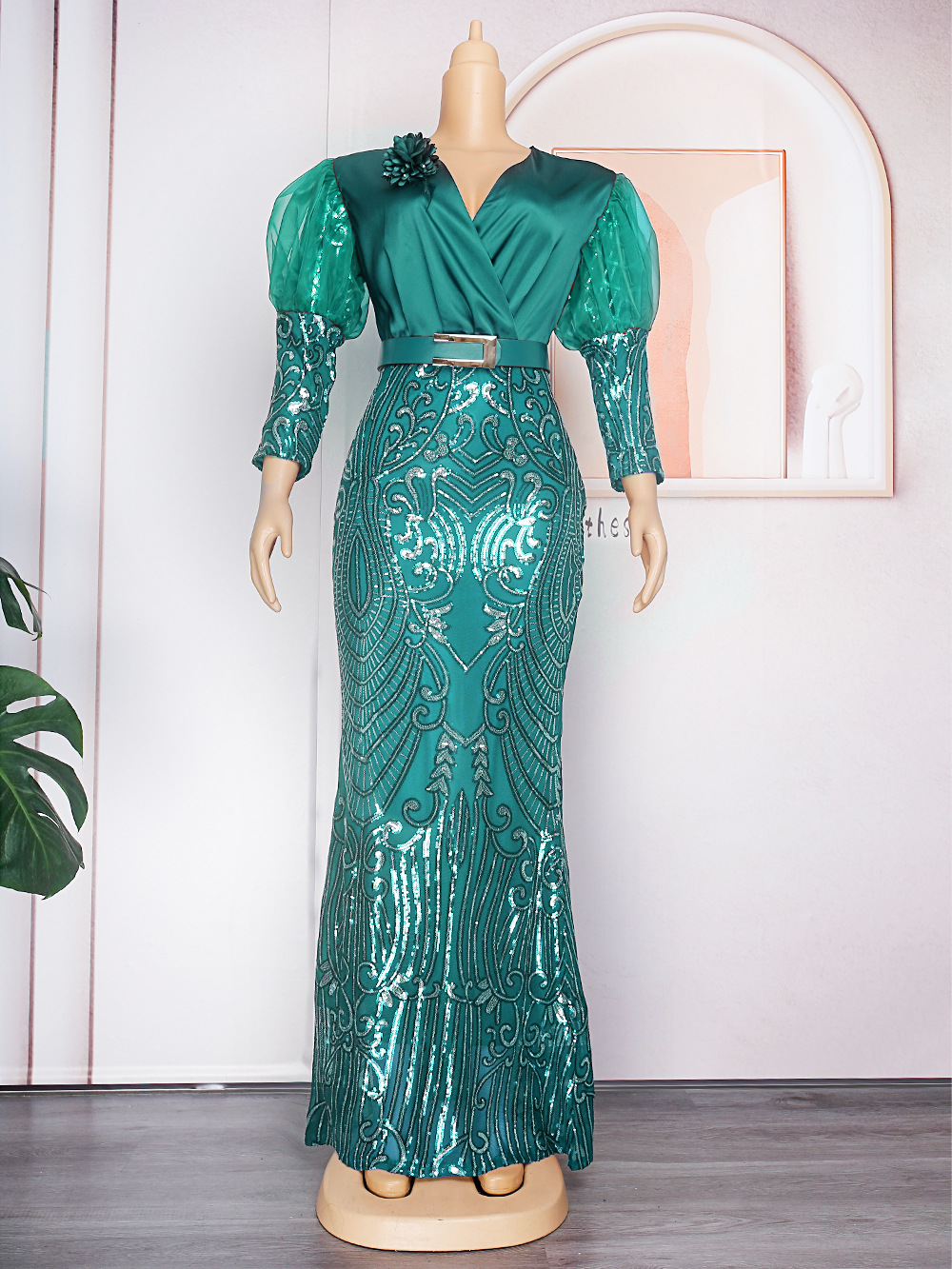 Polyester 3/4-Sleeve Long Evening Dress, picture 8 of 9