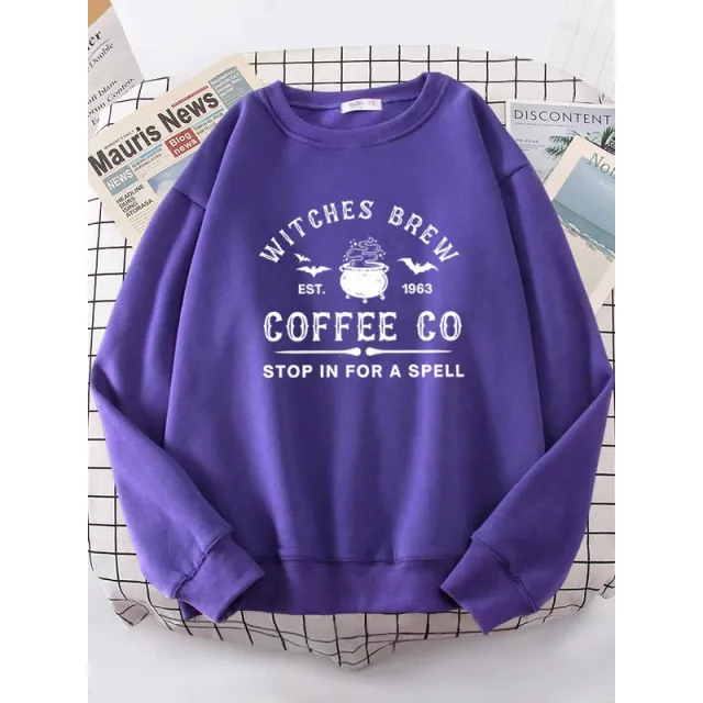 Witches Make Coffee Straight Letter Hoodie Letter Print Purple - Shop at LoveMi