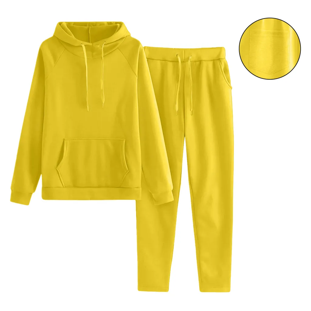 Women's Solid Color European And American Raglan Sleeve Sweater Trousers Suit - Yellow