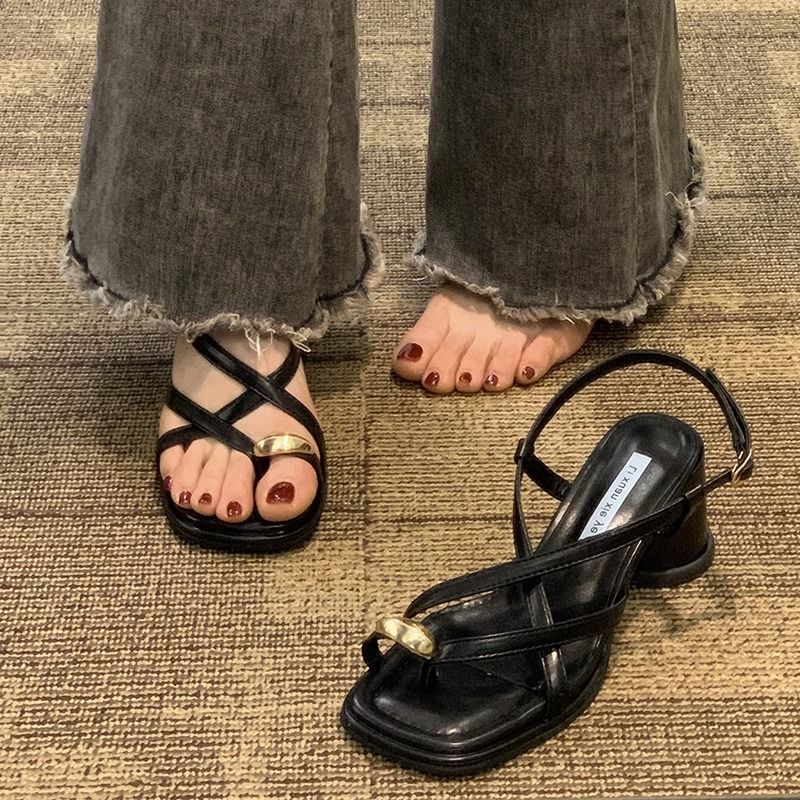 Womens High-heeled Chunky-strap Sandals