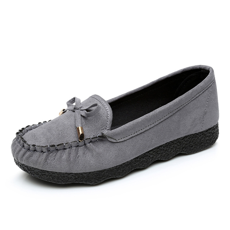 Old Cloth Shoes Women's Flat Soft Bottom Doug Single layer Shoes Bow Round Toe Shallow Mouth Gray - Shop at LoveMi