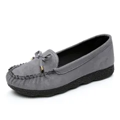 Old Cloth Shoes Women's Flat Soft Bottom Doug Single-layer Shoes Bow Round Toe Shallow Mouth - Grey - View 1
