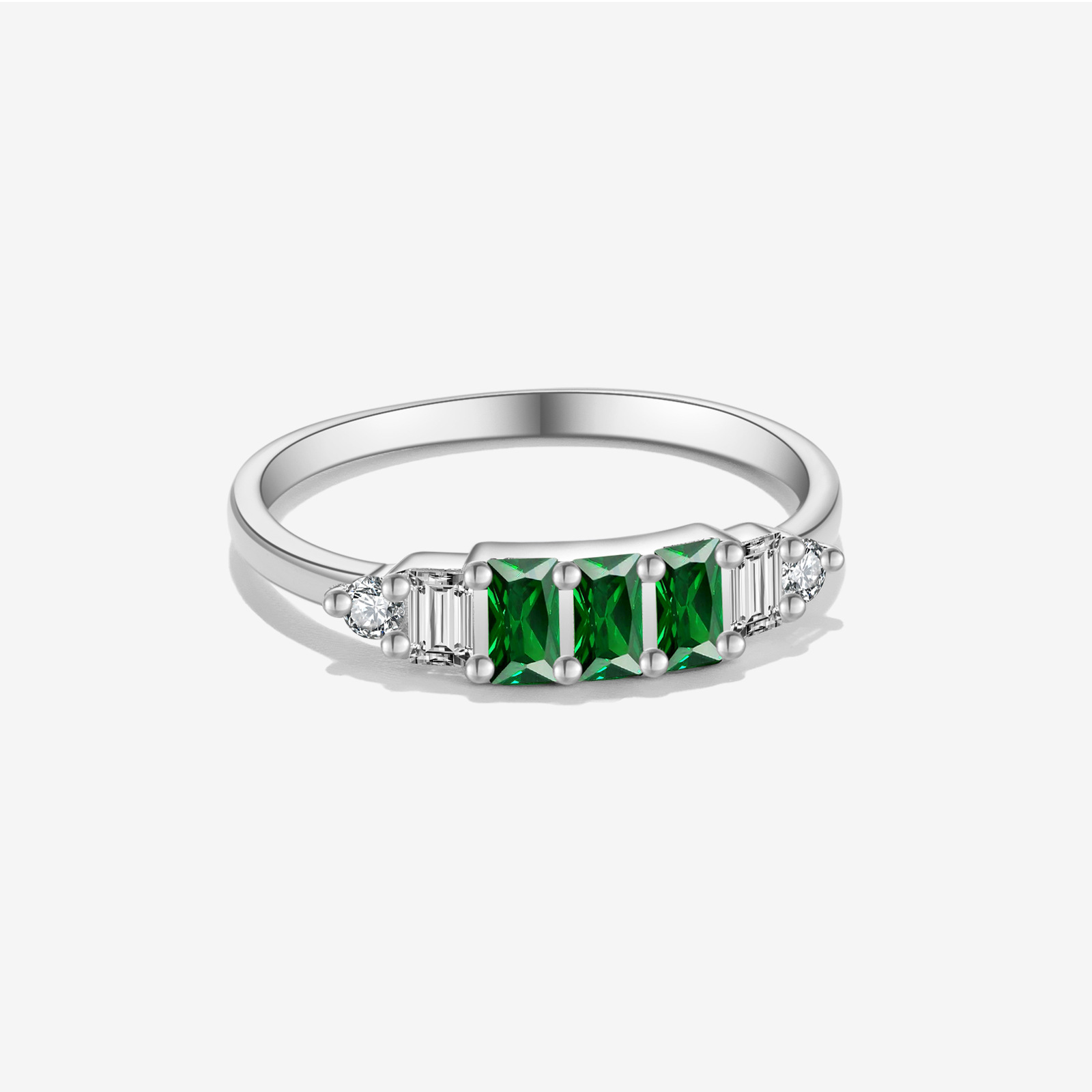S925 Sterling Silver Green Zircon Ring