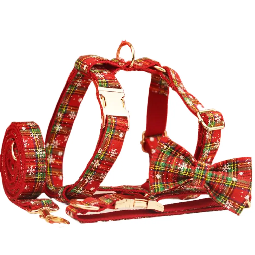 Red Background Snowflake Christmas Pet Collar Plaid