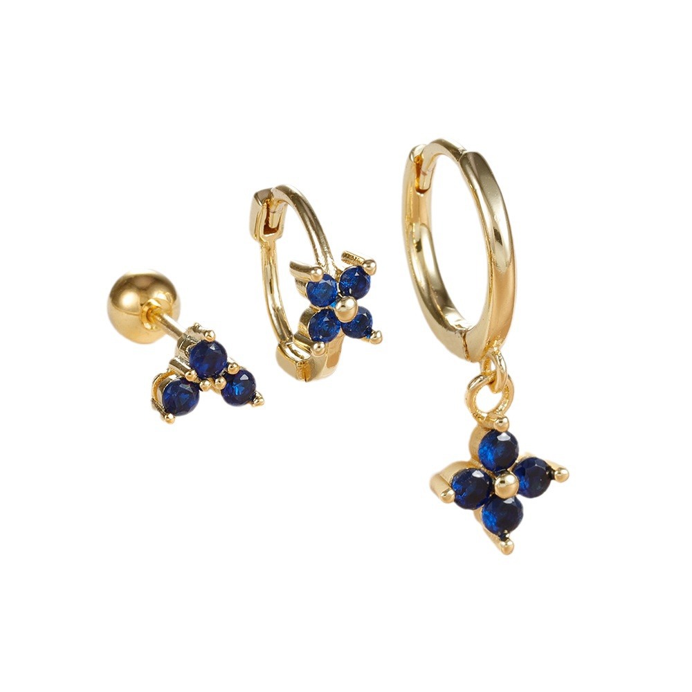 Light Luxury Minority Design Blue Zircon Four-leaf Earrings