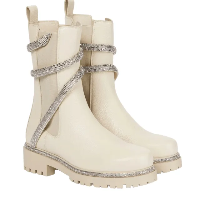 Snakelike Winding Rhinestone Knight Platform Smoke Pipe Ankle Boots Beige - Shop at LoveMi