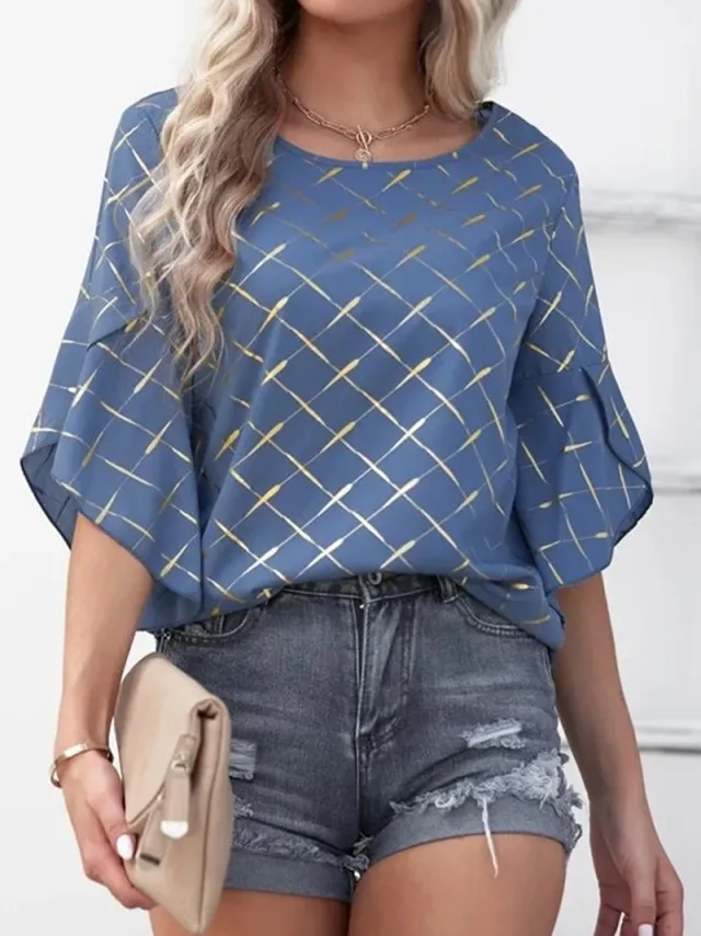 Loose Casual Ruffle Sleeve Top T shirt Blue - Shop at LoveMi