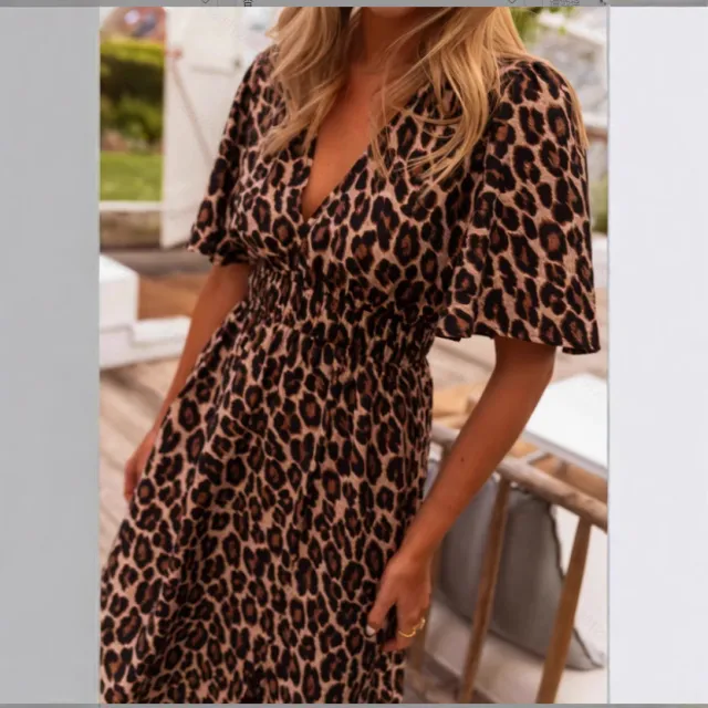 Leopard Print V neck Cinched Plus Size Maxi Dress Women Brown - Shop at LoveMi