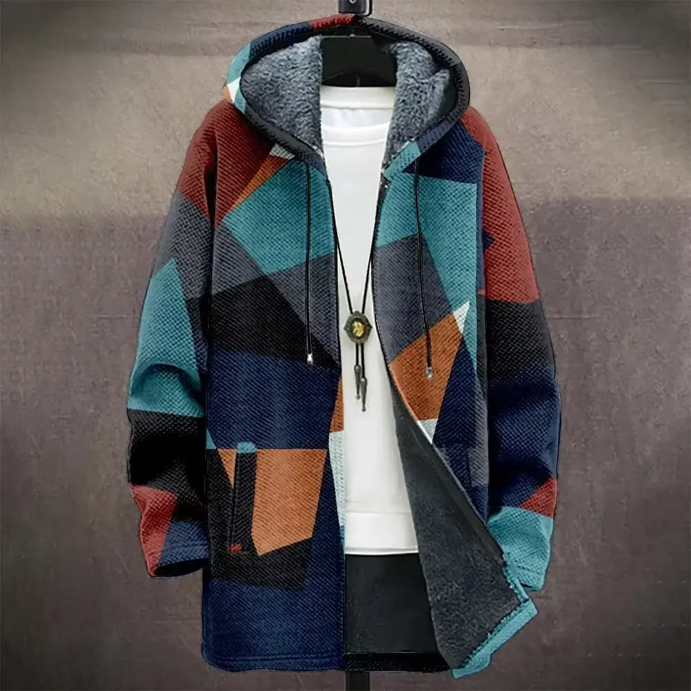 Digital Printed Hat Cardigan Men's Mid-length Trench
