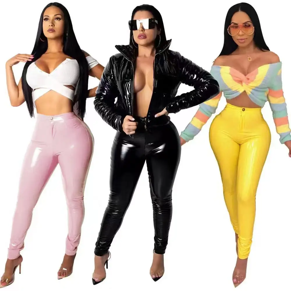 European And American PVC High-waist Slim-fit Leather