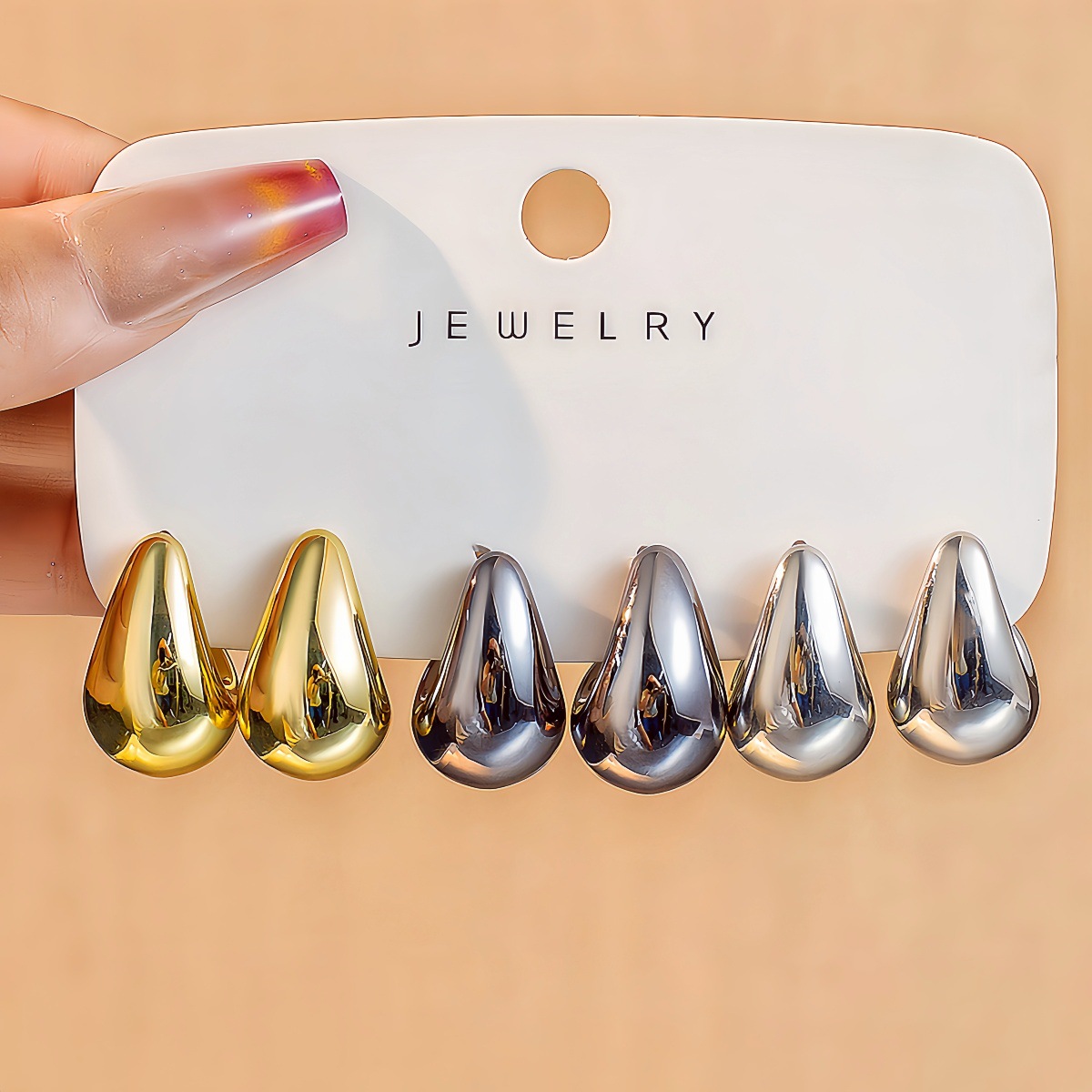 Fashionable Tassel Simple Creative And Personalized C-Shaped Waterdrop Stud Earrings