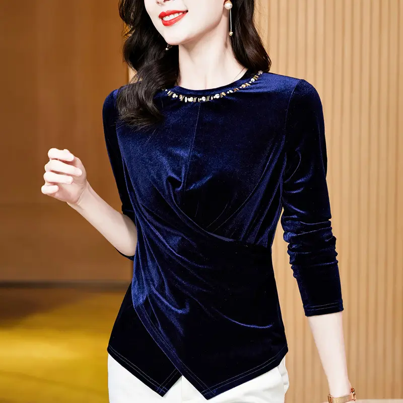 Elegant Versatile Round-neck Velvet Long-sleeve Top