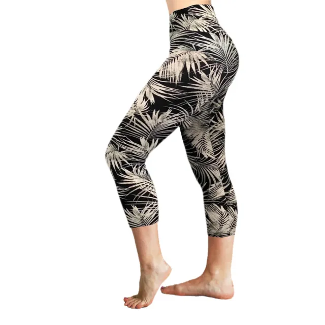 Slimming Cropped Pants High Waist Print Leggings White Leaves - Shop at LoveMi