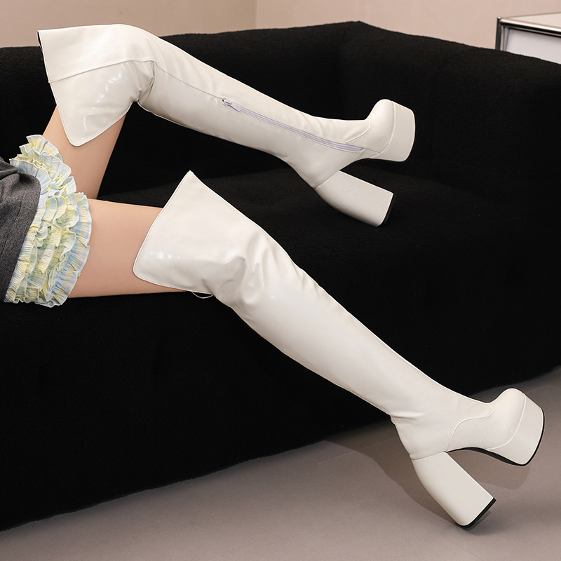 Stylish Casual Plus-size Over-the-knee Boots With A Round Toe And High Heel