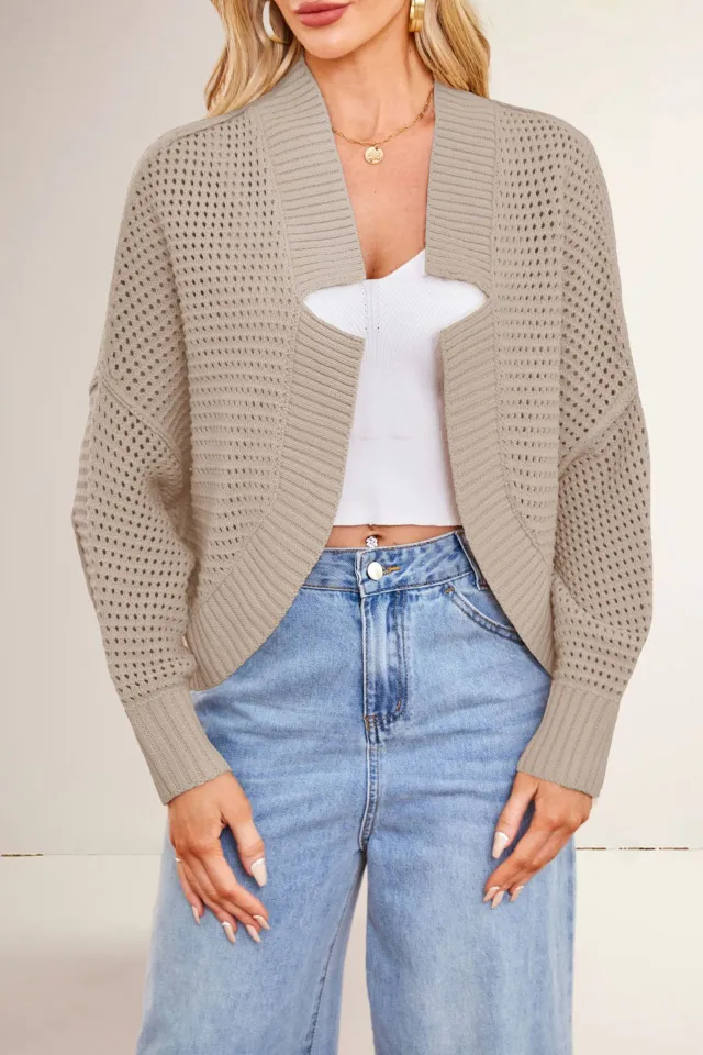 Fashionable Batwing Sleeve Knitted Cardigan Sweaters Coat Khaki Apricot - Shop at LoveMi