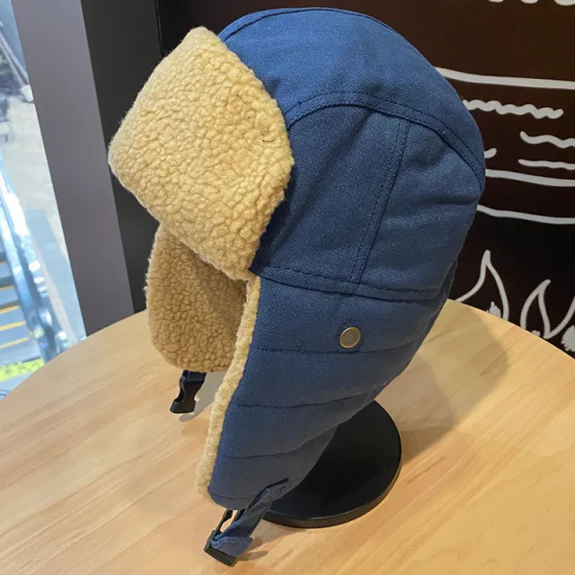 Thick Warm Earflaps Wind proof And Cold Protection Glasses Cotton padded Cap Blue - Shop at LoveMi