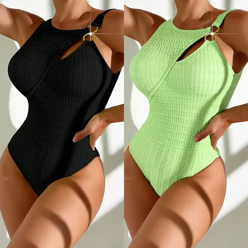 Solid-color Hollow-out One-piece Swimsuit Womens Bikini