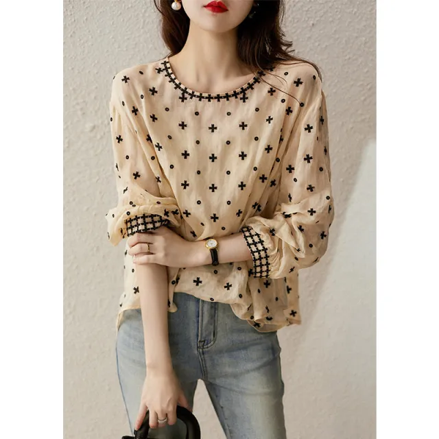 New Heavy Work Embroidered Girly Style Shirt Beige - Shop at LoveMi