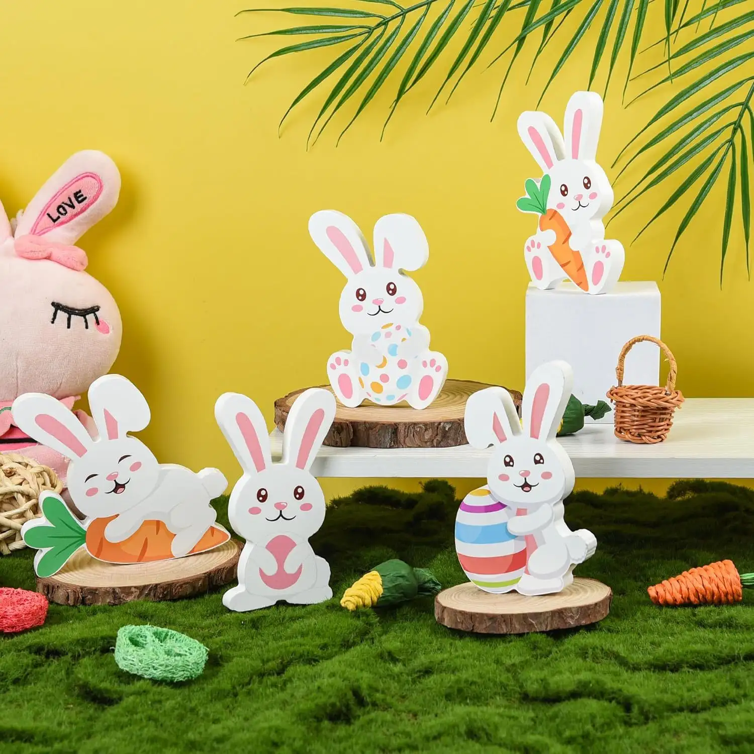 Creative Cartoon Wooden Easter Bunny Decorations