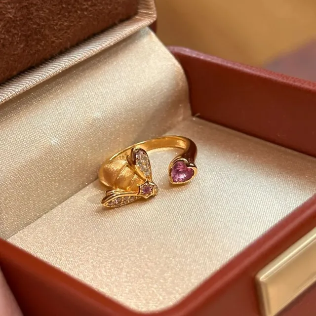 Little Bee Simple Rhinestone Heart shaped Ring Golden Bee Ring - Shop at LoveMi