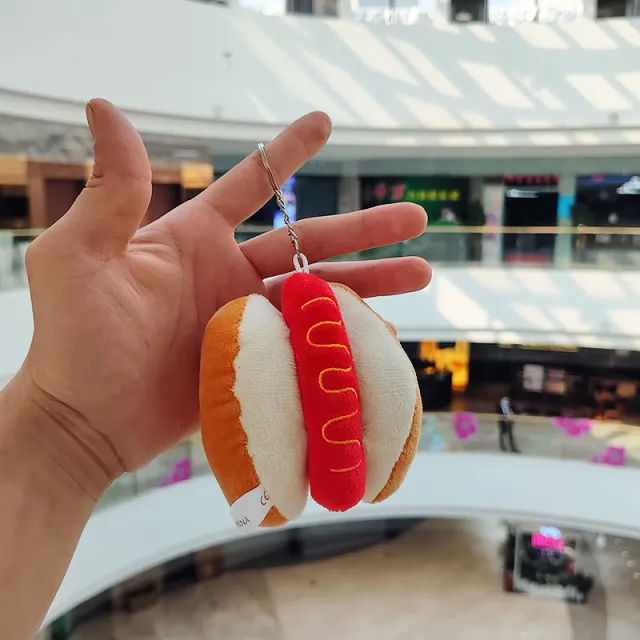 Cartoon Plush Hamburger Fries Hot Dog Chicken Leg Keychain Doll Pendant Key Ring Hot Dog - Shop at LoveMi