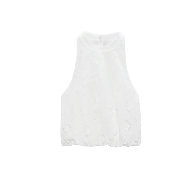 White Hollow-out Embroidered Top High Waist Skirt - White