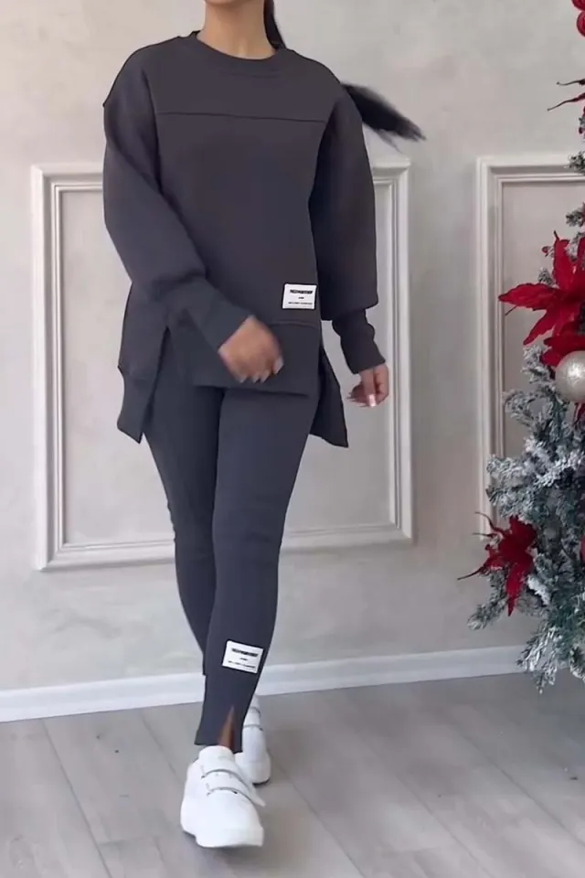 Women's Long sleeved Printed Sweater Leggings Suit Dark Gray - Shop at LoveMi