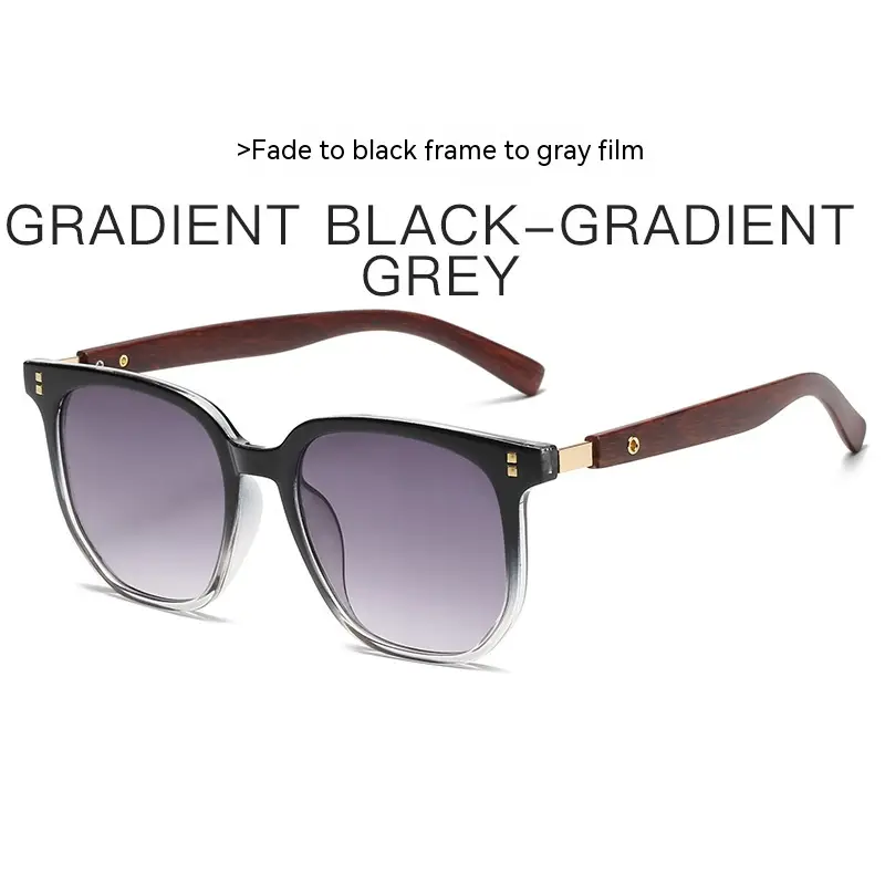Retro Wood Grain Leg Box Round Face Glasses