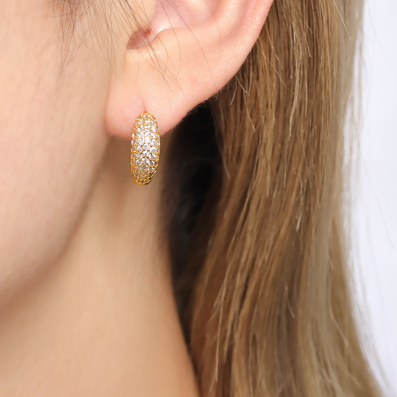 Sterling Silver Needle European And American Street Fashion Geometry Pattern Round Rhinestone Earrings