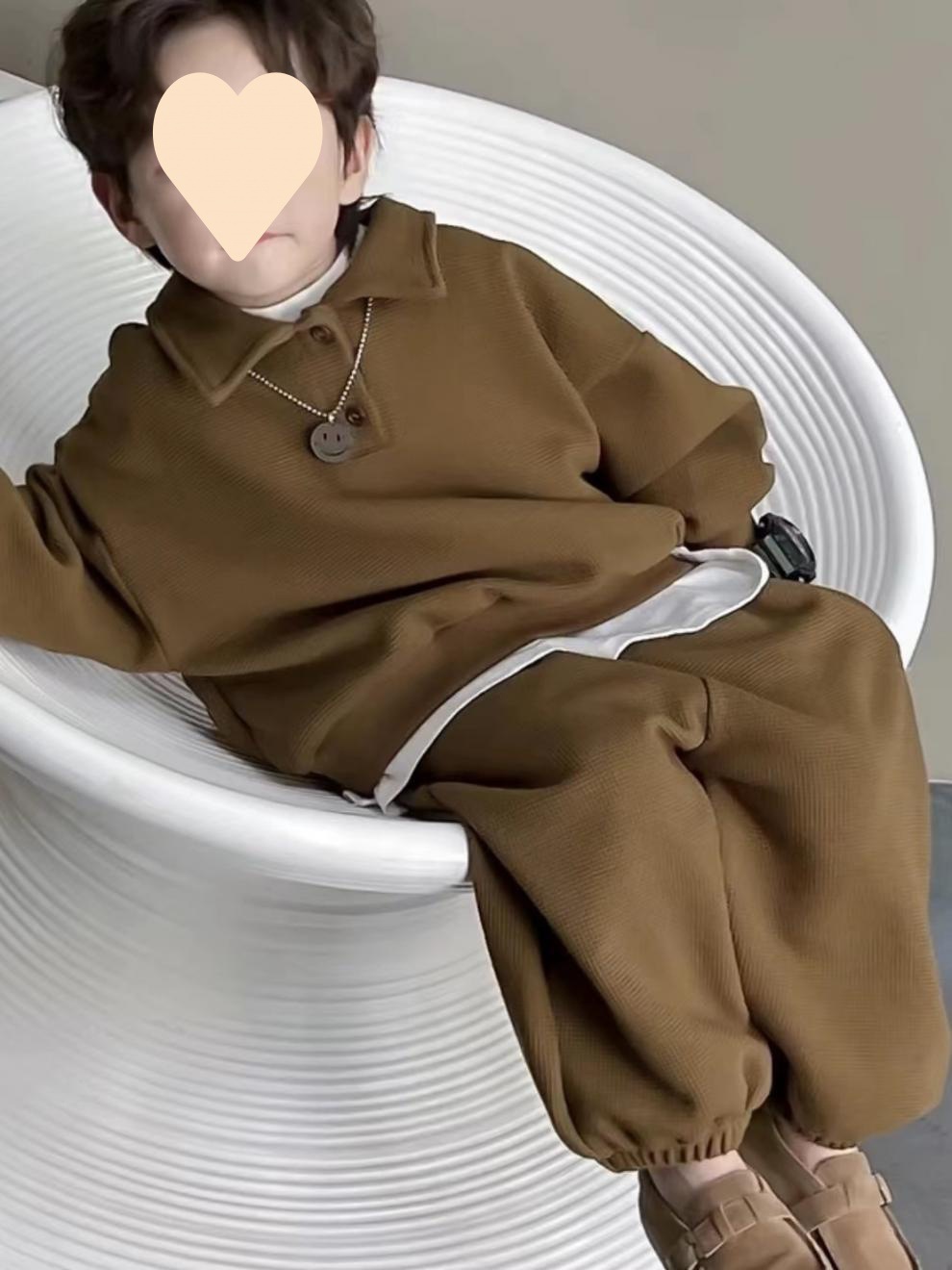 Boys' Simple Waffle Top Pants Suit