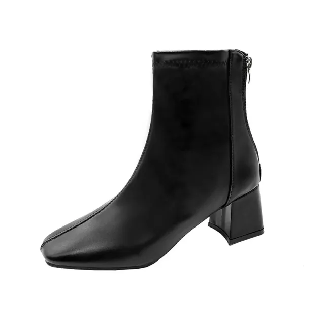 Boots Zipper Mid calf And Low Length Martin Square Head Black - Shop at LoveMi
