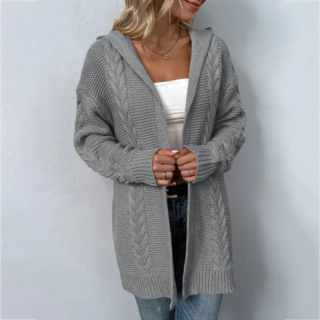 Women's Solid Color Hooded Coat Cardigan Sweater Gray - Shop at LoveMi