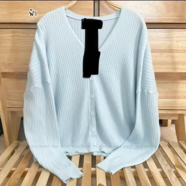 V neck Sweater Sweater Thin Cardigan Jacket Top For Women Sky Blue - Shop at LoveMi