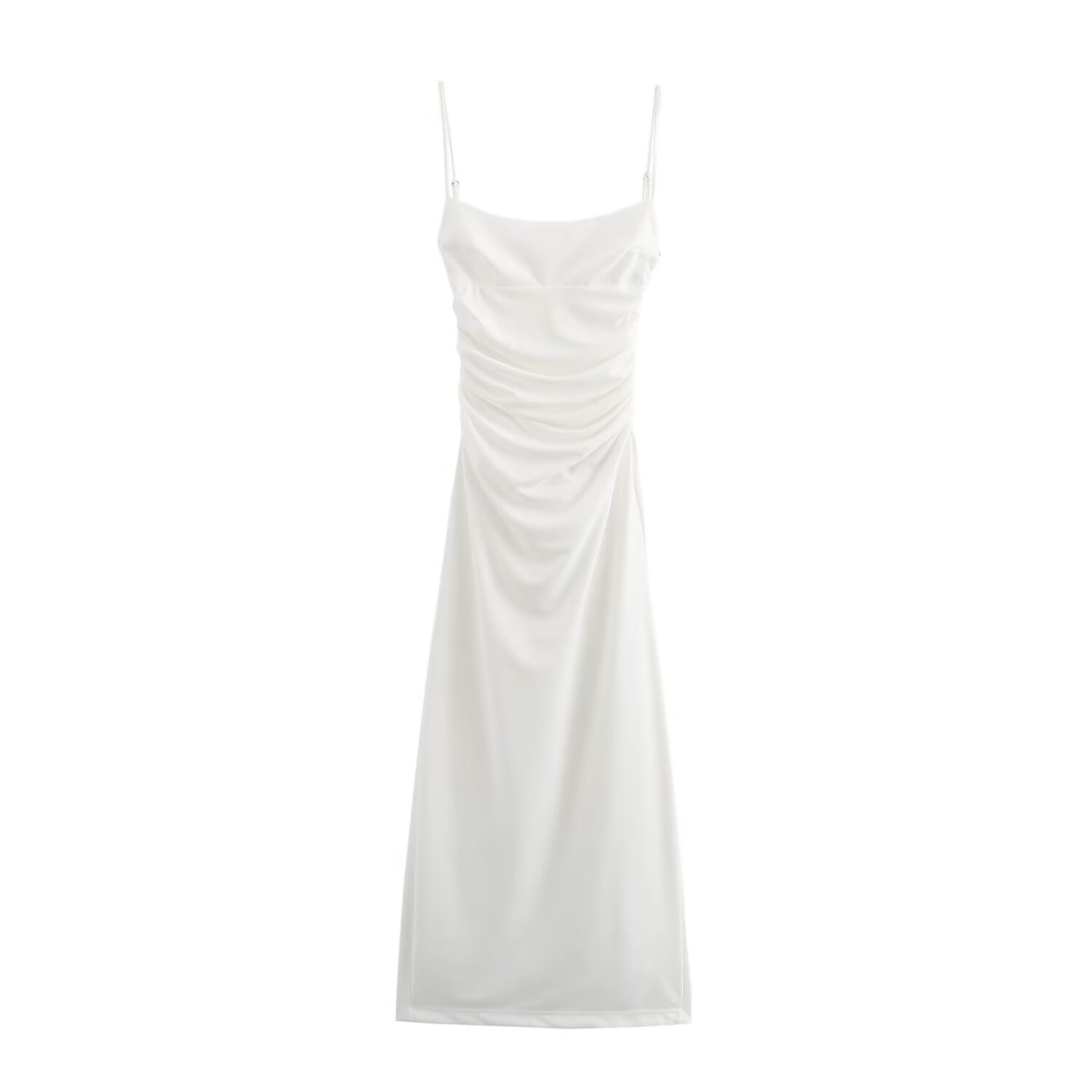 Slim Sexy Pleated Dress With Thin Spaghetti Straps And Backless Design White - Shop at LoveMi