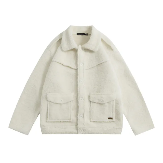 Solid Color Lambswool Simple Chic Coat Lapel Casual White - Shop at LoveMi