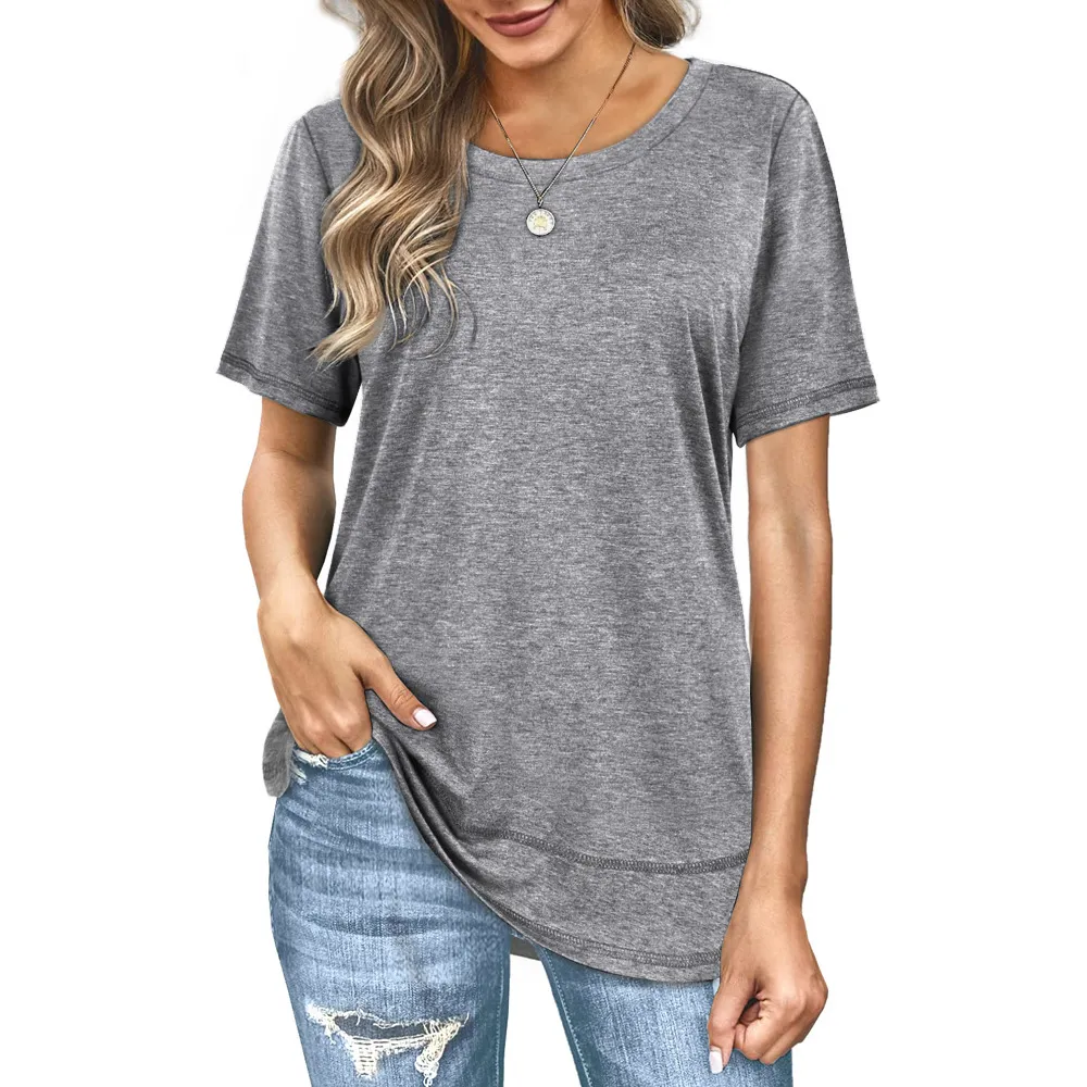 Summer Versatile Top Women's Casual Colored Cotton T-shirt - Gray