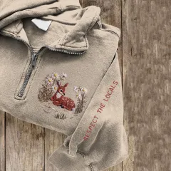 Lapel Half-zip Long-sleeve Casual Hoodie - Khaki - View 1