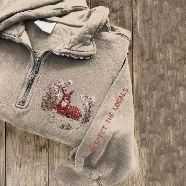 Lapel Half zip Long sleeve Casual Hoodie Khaki - Shop at LoveMi