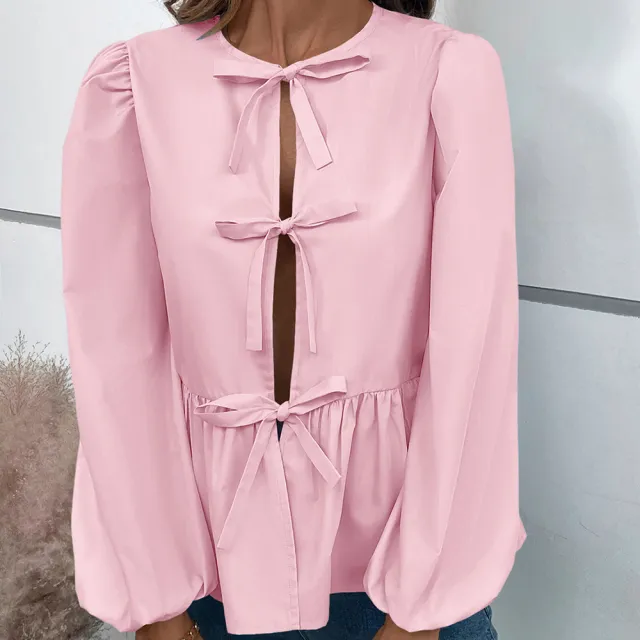 Casual Loose Buckle Shirt Top For Women Pink - Shop at LoveMi