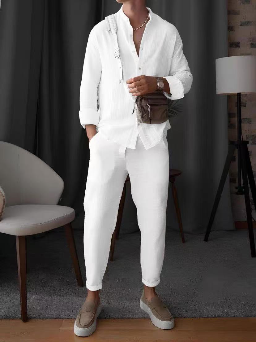 Mens Casual Sporty LongSleeve Top And Pants Set Simple Style