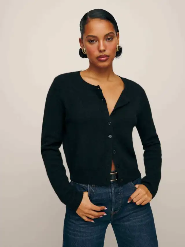Women's Long sleeved Knitted Cardigan Top Button Black - Shop at LoveMi