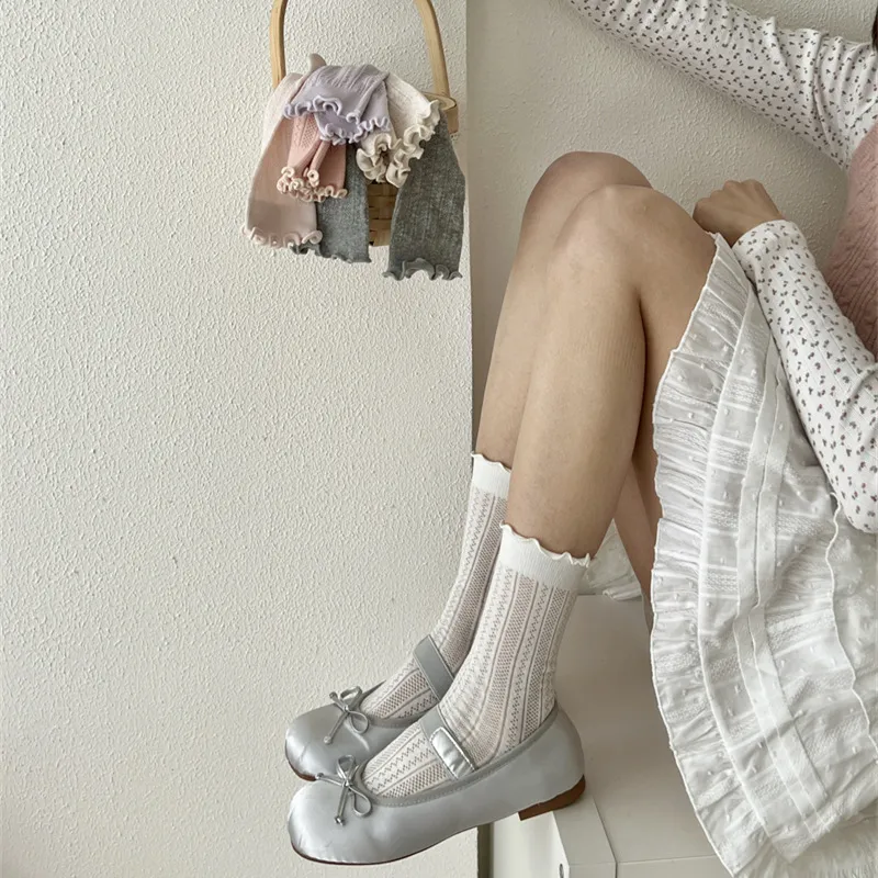 Mesh Hollow Out Solid Color Stringy Selvedge Mid-calf Length Loose Socks Breathable Sweat Absorbing