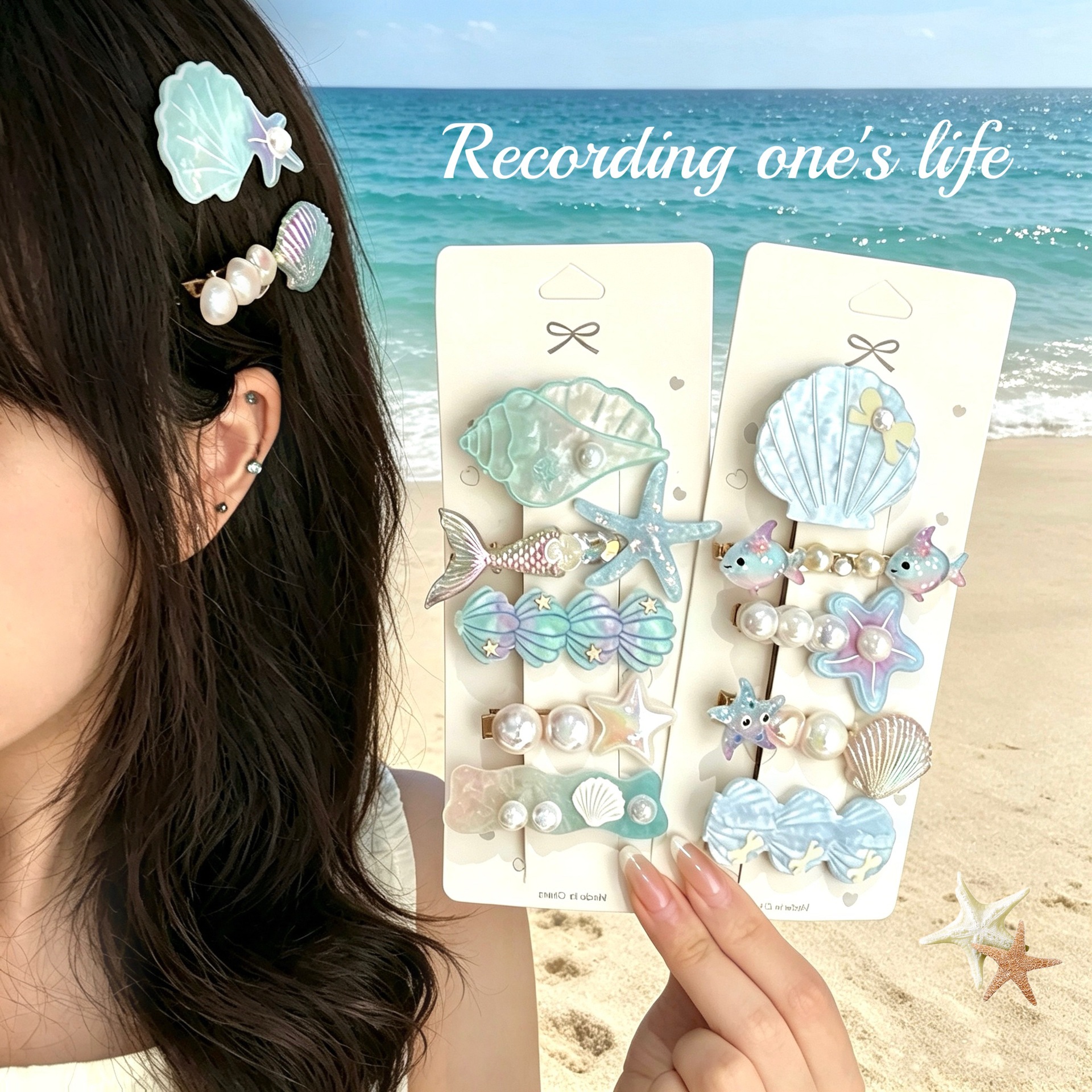 Beach Resort Style Acrylic Shell Conch Hair Clip Set product image