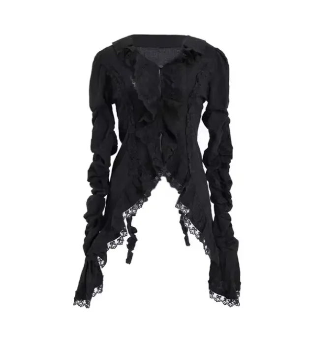 American Women's Retro Lace Long sleeved Top Black - Shop at LoveMi