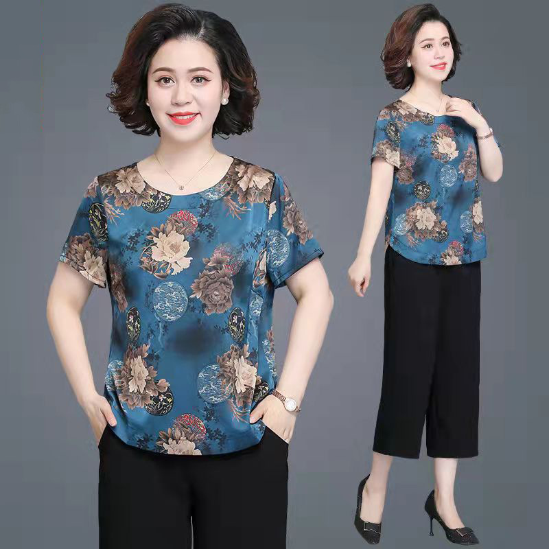 Mom Wear Western Style Suit Ice Silk Top Western Style Small Blouse Short Sleeve