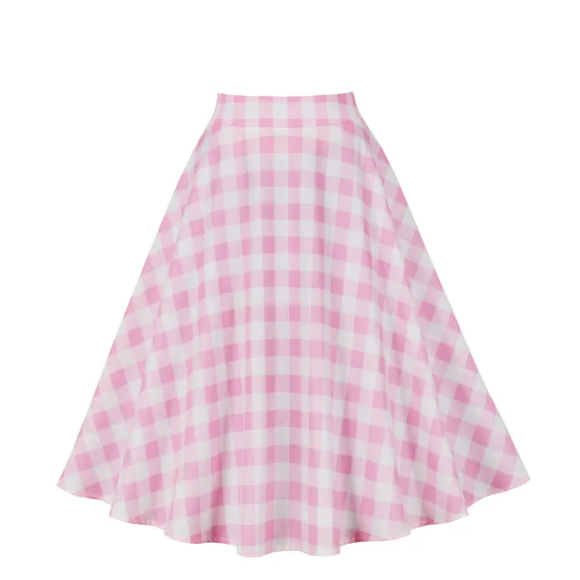 Plus Size Skirt Plaid Large Swing High Waist A Line Skirt Pink - Shop at LoveMi
