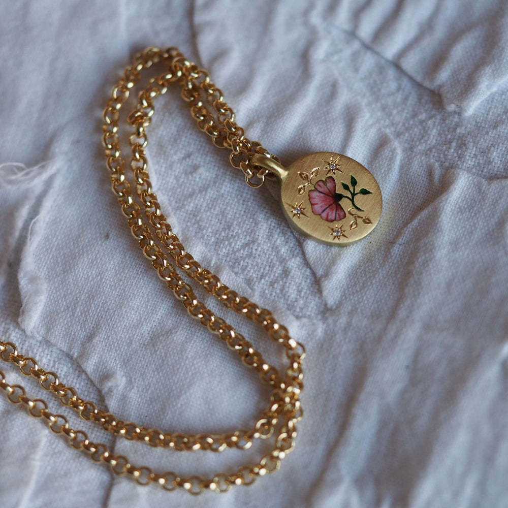Rebirth Door Hand-Drawn Flower And Heart Pendant Sweater Chain - 28