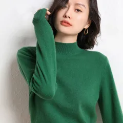 Half Turtleneck Women's Knitted Warm Bottoming Sweater - Green - View 1